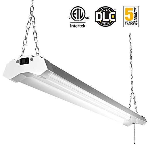 Linkable LED Utility Shop Light FrenchMay 4ft 4800 Lumens Super Bright 40W 5000K Daylight Ideal for Garage ETL Certified Durable LED Fixture with Pull Chain Mounting and Daisy Chain Hardware Included