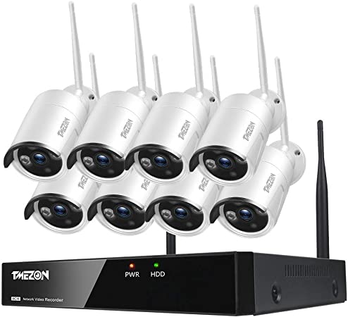 TMEZON 8-Channel HD 1080P Wireless Security Camera System,8Pcs 1080P 2.0 Megapixel Wireless Indoor/Outdoor IR Bullet IP Cameras,P2P,App, HDMI Cord NO Hard Drive