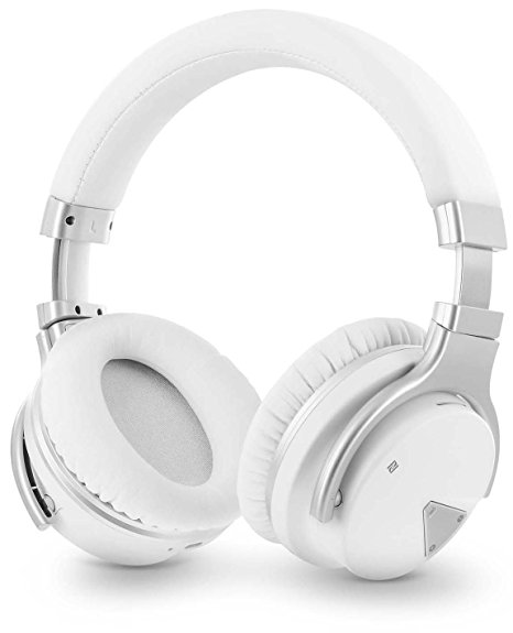 Okra Rhythm JB500 Active Noise Cancelling Wireless Over-ear Stereo Headphones - Microphone, Volume, Play, Pause, Skip and Answer Call Controls (White)