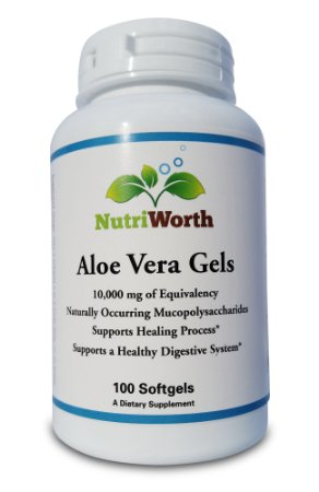 NutriWorth Aloe Vera Gels 10000mg Softgelscontains organic aloe vera Non-GMO High Potency 2001 Ratio 100 Softgels