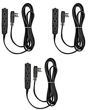 BindMaster 15 Feet Extension Cord/Wire, 3 Prong Grounded, 3 outlets, Angled Flat Plug, Black (3 Pack)