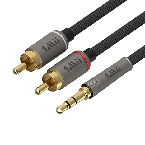 1Mii 3.5mm to 2RCA Male Audio Cable, Aux Gold Plated Adapter Compatible for TV,Smartphones, MP3, Tablets, Speakers,Home Theater (3.2/6.5 Ft, 1/2 Meters)