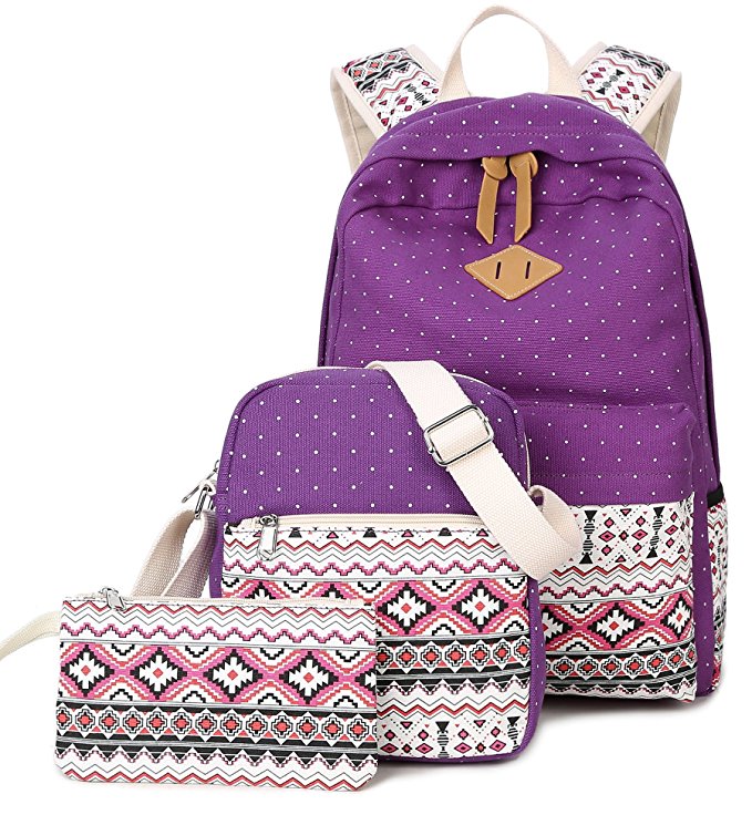 Goldwheat Canvas School Backpack Casual Laptop Bag Shoulder Bag for Teen Girls Boys