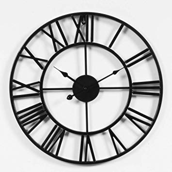 LightInTheBox Rustic 3D Black Wall Clock Operated Battery 20" Large Clock Non-Ticking for Living Room Office (A, 20"X20")
