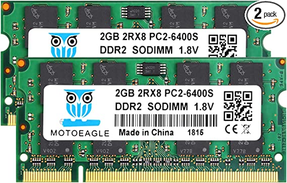 DDR2 800MHz Sodimm 4GB Kit (2GBX2) PC2 6400 6400S RAM 1.8V CL6 200-Pin Non-ECC Unbuffered Laptop Memory Modules