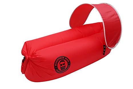 Mountain Men Outfitters Inflatable Air Lounger Air sofa with Side Pockets, Carrying Bag, Securing Stake, Adjustable Sun Shade for Camping, Travelling, Beach, Sporting Events, Backyard