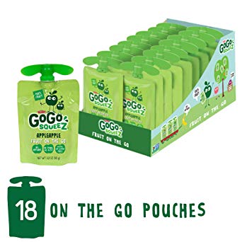 GoGo squeeZ Applesauce on the Go, Apple Apple, 3.2 Ounce (18 Pouches), Gluten Free, Vegan Friendly, Healthy Snacks, Unsweetened Applesauce, Recloseable, BPA Free Pouches