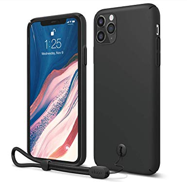 elago iPhone 11 Pro Max Slim Fit Strap Case 6.5" |Black| - Slim, Light, Simple Design, Matte Coating, Anti-Slip, Raised Lip, Attachable Strap and Button, Fit Tested [Made in Korea]