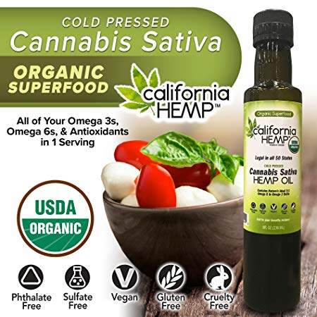 California Hemp Oil by BulbHead, Original USDA Organic, Unrefined, Cold Pressed Hemp Seed Oil Perfect Dietary Supplement & Beauty Oil