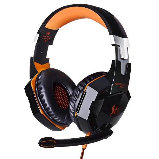 2015 New Version BMOUOreg Comfortable LED 35mm Stereo Gaming LED Lighting Over-Ear Headphone Headset Headband with Mic for PC Computer Game With Noise Cancelling and Volume Control Orange