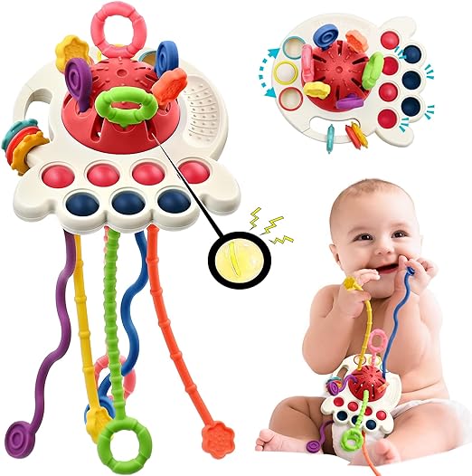 Sensory Montessori Baby Toys 6 to 12 Months, Toddler Travel Toys for 1 2 Year Old Boy Girl Birthday Gifts, Soft Pull String Fidget Educational Learning Bath Toys for 9 10 18 Months Infant Newborn