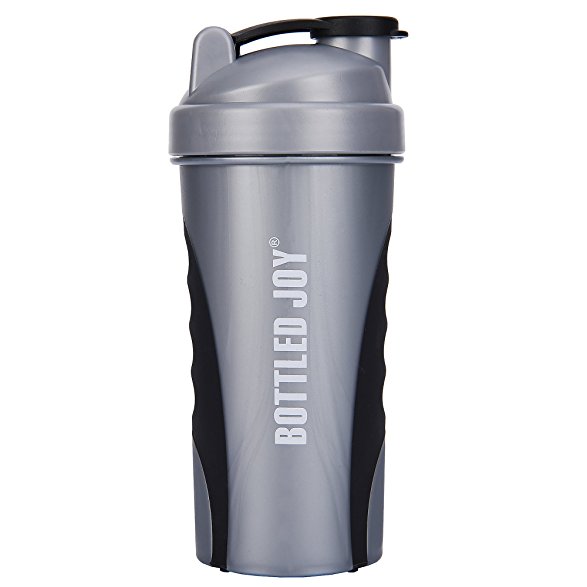 BOTTLED JOY Protein Shaker Bottle, Non-toxic Wide Mouth 100% Leak Proof Shake Water Bottles 27oz 800ml (Grey)