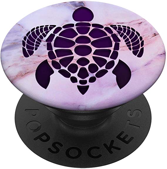 Purple Turtle Phone Grip on Pink Blue Gray Marbled Look PopSockets PopGrip: Swappable Grip for Phones & Tablets