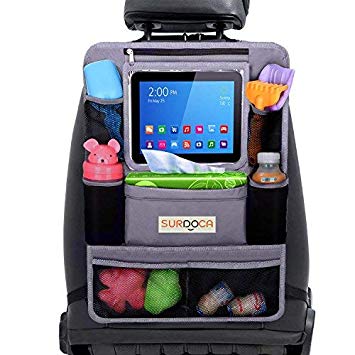Car Seat Organiser for Kids, SURDOCA 4th Generation Enhanced Car Organiser Back Seat for 9.7iPad, 9 Pockets include 2 Thermal Insulation Pockets, Kids Toy Storage,Water Proof Back Seat Protector,Grey