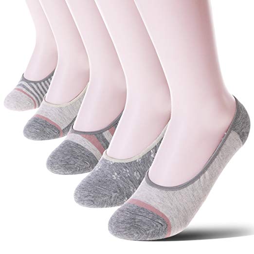 Womens 5 Pack Thin Casual No Show Socks Non Slip Flat Boat Liner Low Cut Ladies Invisible Footies Low Profile Socks