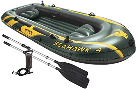 Intex Seahawk 4 Inflatable 4 Person Boat Raft Set with Oars & Air Pump (2 Pack)