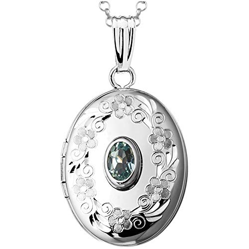 Finejewelers Sterling Silver Birthstone Locket Pendant Necklace