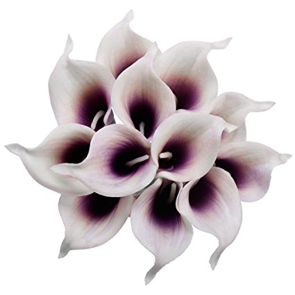 SMYLLS Calla Lily Bridal Wedding Bouquets with Latex-Look Like Real,Eco-friendly Odourless Artificial Flowers Christmas Home Decoration(12, Purple & White)