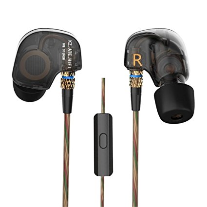 KZ ATE Copper Driver Ear Hook HiFi in Ear Earphone Sport Headphones for Running with Foam Eartips with Microphone by KZ