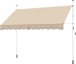 Yaheetech Tenda da Sole per Balcone Veranda a Bracci con Manovella Regolabile Telo Avvolgibile Larghezza 180 cm Resistente ai Raggi UV Telaio Telescopico Senza Forare 300 x 120 cm/Beige