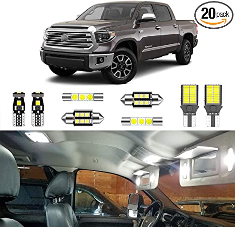 LIGHSTA 18PCS Super Bright White Interior LED Light Kit Package for 2007-2021 Toyota Tundra   Cargo Lights   License Plate Lights and Install Tool