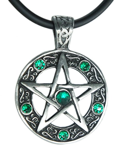 Exoticdream Color Star Pentagram Pentacle Pagan Wiccan Witch Gothic Pewter Pendant   18" PVC Necklace