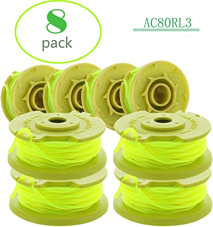 AC80RL3 String Trimmer Replacement Spool Line 080 Inch Twisted Line Compatible with Ryobi One Plus  AC80RL3 18v, 24v, and 40v Cordless Trimmers ，Weed Eater String Auto-feed Spool Line 11ft（8-Pack）
