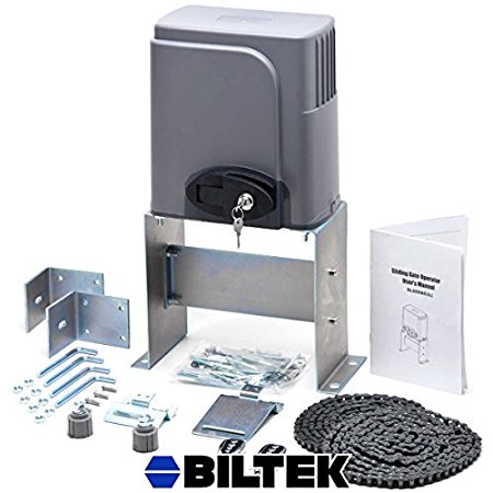 Biltek Automatic Sliding Gate Opener Hardware with 2x Wireless Remotes for Sliding Gates Up to 40ft long and 1400lbs - Driveway Security Gate Door Motor Chain Driven Operator Kit