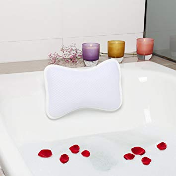 Neck Support Relaxation Bath Pillow, Ergonomic Design Non-Slip Bathtub Pillow with Suction Cups, 3D Mesh Filling for Comfortable Bathing Experience - Small - White