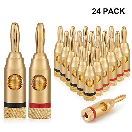 WGGE WG-3334 24k Gold Plated Banana Plugs or Connectors (Open Screw Type) (12 Pair (24 plugs))