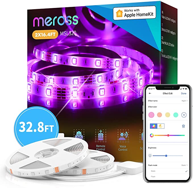 meross Led Strip Lights Works with Apple HomeKit, Smart 5050 RGB Strip, Compatible with Siri, Alexa&Google and SmartThings for Home, Kitchen, Bedroom, Party, Christmas (2X16.4FT)