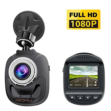 iGOKU Mini Dash Cam 1.5 Inch LCD Display, Full HD 1080P Car DVR Camera Recorder with 140° Wide Angle, Support WDR and G-Sensor, Night Vision, Loop Recording, Parking Monitoring