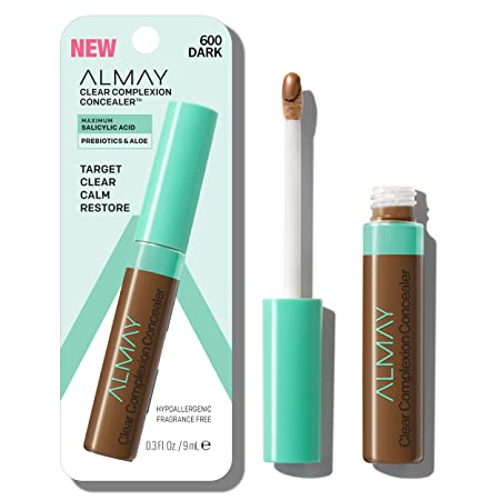 Almay Clear Complexion Acne & Blemish Spot Treatment Concealer Makeup with Salicylic Acid- Lightweight, Full Coverage, Hypoallergenic, Fragrance Free, for Sensitive Skin, 600 Dark, 0.3 fl oz.