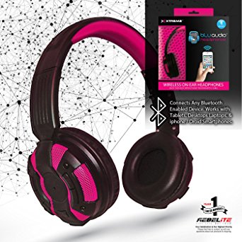 Rebelite Blu Audio Bluetooth Wirless Headphones w/ Powerful Sound & Conference Call Hands-Free Microphone for iPhone, iPod, iPad, Samsung Galaxy, & other smart phones and mp3 players (Peppy Pink)