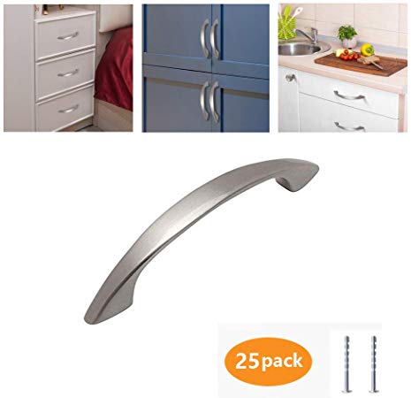 Kullavik 25 Pack Satin Nickel Cabinet Hardware Handle Pulls - 3" (76mm) Hole Centers-for Kitchen Cupboard Door Bedroom Side Table etc.