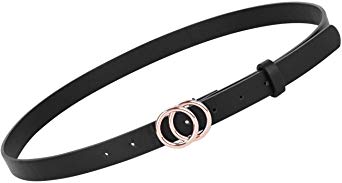 Women's Leather Skinny Belts for Dress Jeans Pants Fashion Soft Leather Waist Belts with Double O-Ring Buckle