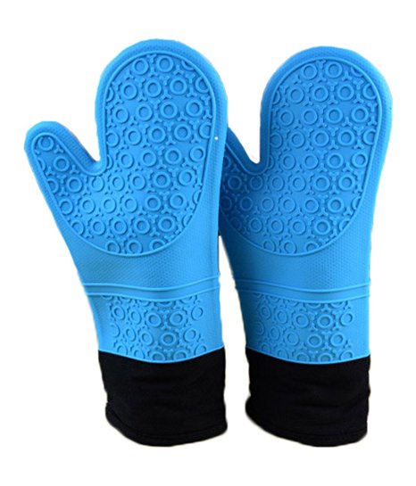 Byoung Professional Waterproof Silicone Oven Mitt Extra Long Oven Mitts Gloves 2 Pieces Blue