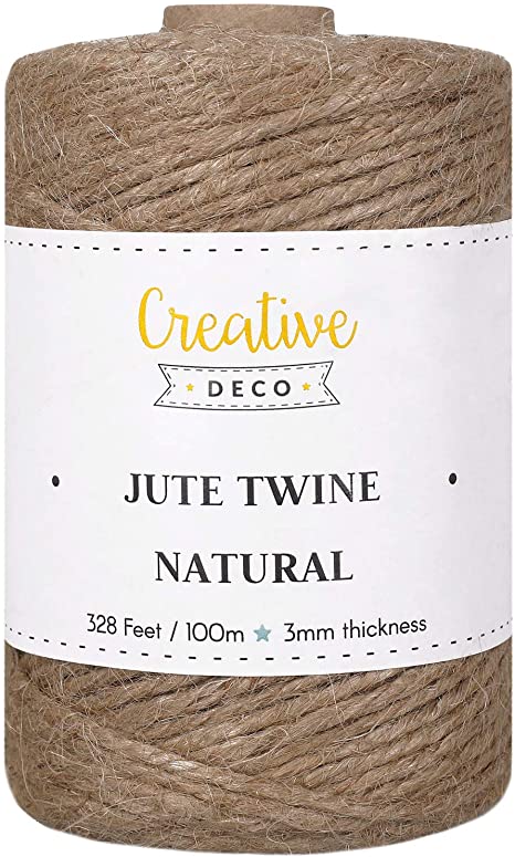 Creative Deco 328 Feet Jute Twine Garden String Brown | 100 m | 2-3 mm Thickness 3ply | Big Roll Natural Thick Strong | Perfect for Decoration Garden Floristry DIY Arts Bundling Crafts & Wrapping