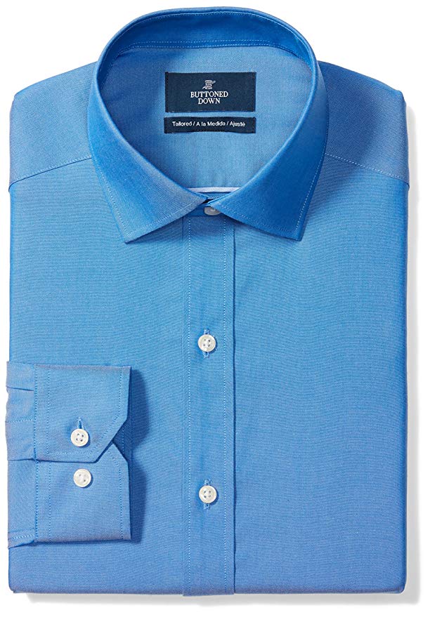 BUTTONED DOWN Men's Tailored Fit Spread-Collar Solid Pinpoint Dress Shirt, Supima Cotton Non-Iron