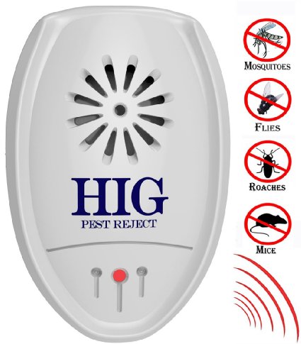 HIG Pest Repeller Ultrasonic Control Electronic Plug-in repels Miceratsantsroachesmosquitoesspidersfly and Other Insects - Home Pest Repellents