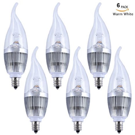 LEDMO (6 Pack, Flamp Tip) LED Candelabra Bulbs, E12 3W, 25W Equivalent, Warm White 3000K, 270lm, CRI80, Non-dimmable, LED Candle Light