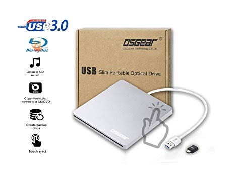 OSGEAR USB 3.0 TYPE C TOUCH EJECT Slim Slot in External 3D 6x Blu-Ray BD CD DVD RW ROM Writer Burner Drive Mac PC Laptop Desktop Portable Enclosure Housing Box Caddy Case for Apple Acer Asus HP Dell