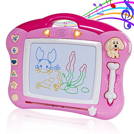 SGILE Magnetic Drawing Board, Musical Color Magna Doodle Writing Painting Board with Light and Music, Non-Toxic Erasable Sketching Sketch Pad for Toddlers Kids, Pink