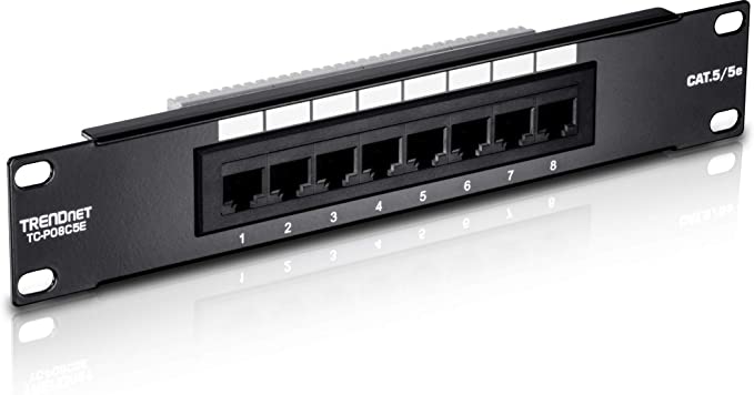 TRENDnet 8-Port Cat5/5e Unshielded Wallmount or Rackmount Patch Panel, 10 Inch Wide, 8 x Gigabit RJ-45 Ethernet Ports, TC-P08C5E