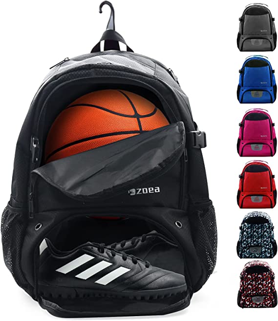 ZOEA Large Basketball Bag - Backpack for Basketball, Soccer & Volleyball Football Gym Includes Shoe & Ball & Laptop Compartment