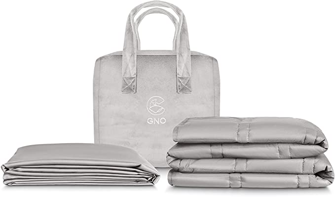 GnO Adult Weighted Blanket & Removable Bamboo Cover -(25 Lbs - 80''x87'' King Size) - 100% Oeko Tex Certified Cooling Cotton & Glass Beads-Organic Heavy Blanket for Individual Or Couples - Light Gray