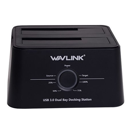 Wavlink 12TB Dual Bay 2.5" / 3.5" SATA HDD / SSD Storage Docking Station USB 3.0 Cable 5Gbps Transmission Rates External Hard Drive Enclosure Duplicator/ Cloner 12V Power Adatper- Black