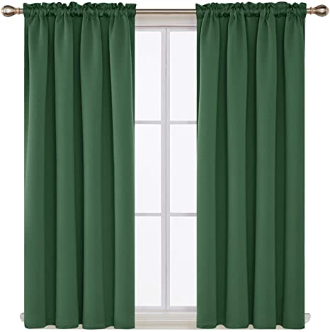 Deconovo Pastoral Curtains Blackout Rod Pocket Green Window Curtain for Boys Room 42Wx54L Inch Dark Forest 2 Panels