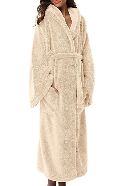 1 STMALL Women's Fleece Robe,Soft velvet, Long Hooded Bathrobe