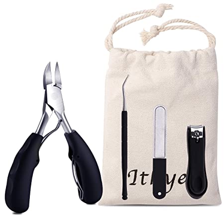 Ithyes Nail Toenail Clipper Set Manicure Pedicure Stainless Steel Personal Gift Kit 4 Pcs Lifter File with Storage Canvas Bag